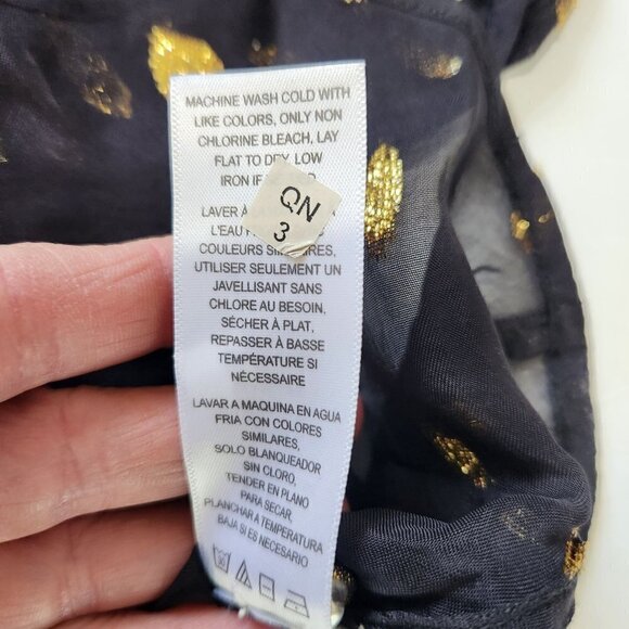 FRAME NWT Shirred Keyhole Top Womens XS in Noir Metallic Gold Sheer Lightweight - Picture 10 of 11